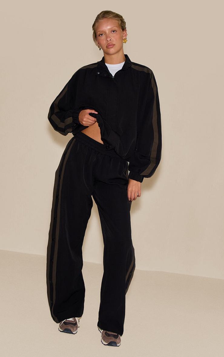 Pretty Little Thing Black Tricot Stripe Detail Zip Through Track Jacket