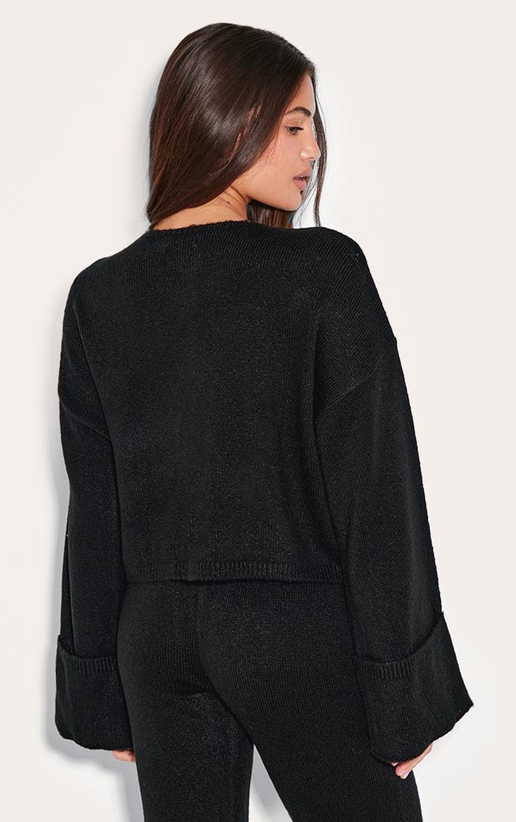 Pretty Little Thing Black Turn Up Sleeve Knit Cardigan