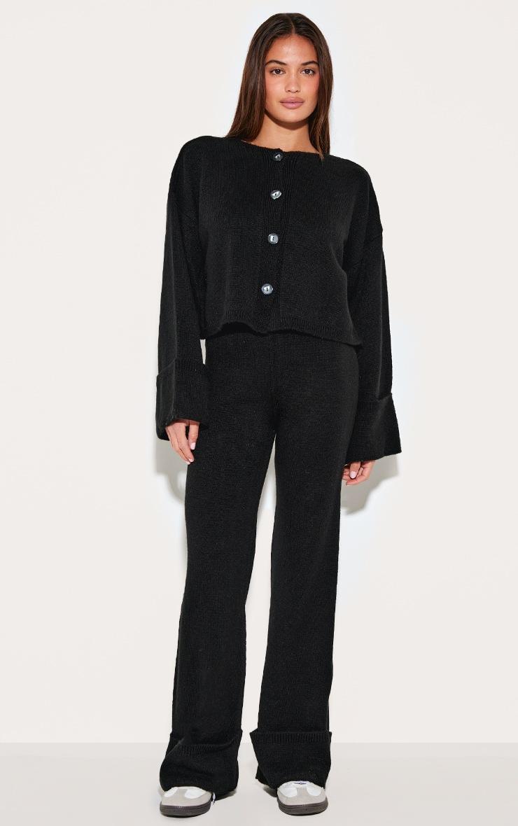 Pretty Little Thing Black Turn Up Sleeve Knit Cardigan