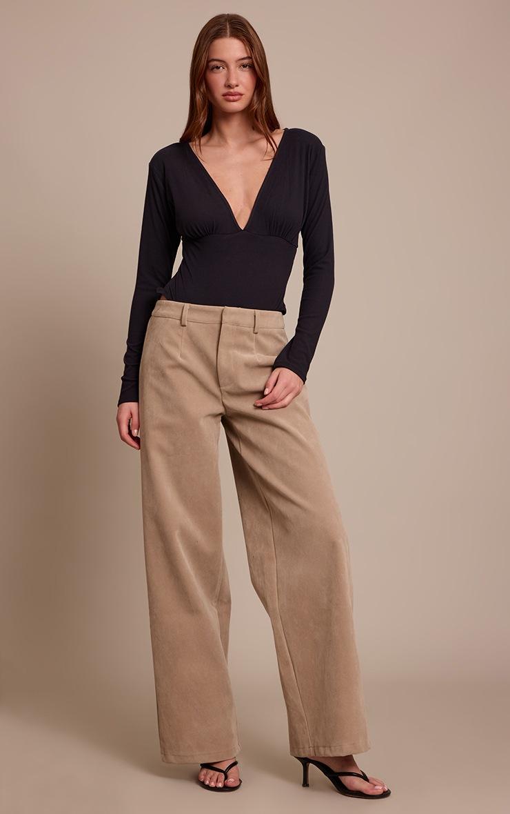 Pretty Little Thing Black Ultra Soft Plunge Detail Long Sleeve Bodysuit