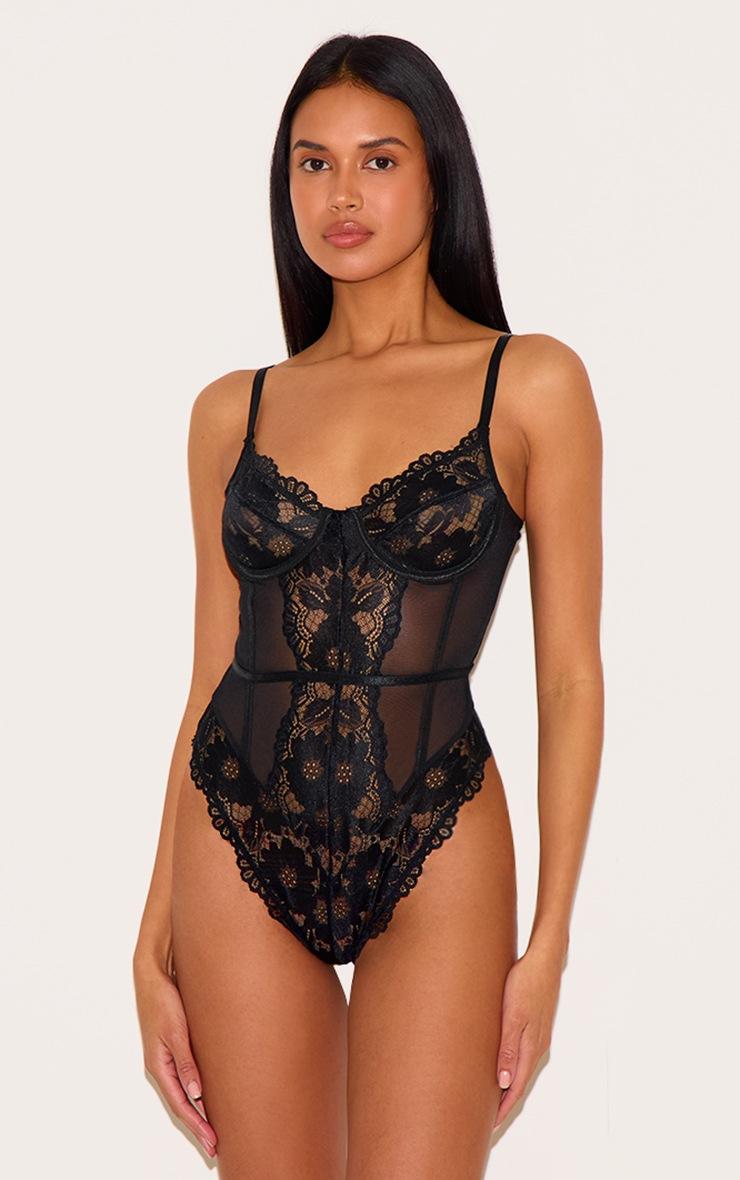 Pretty Little Thing Black Underwired Cage Lace Body