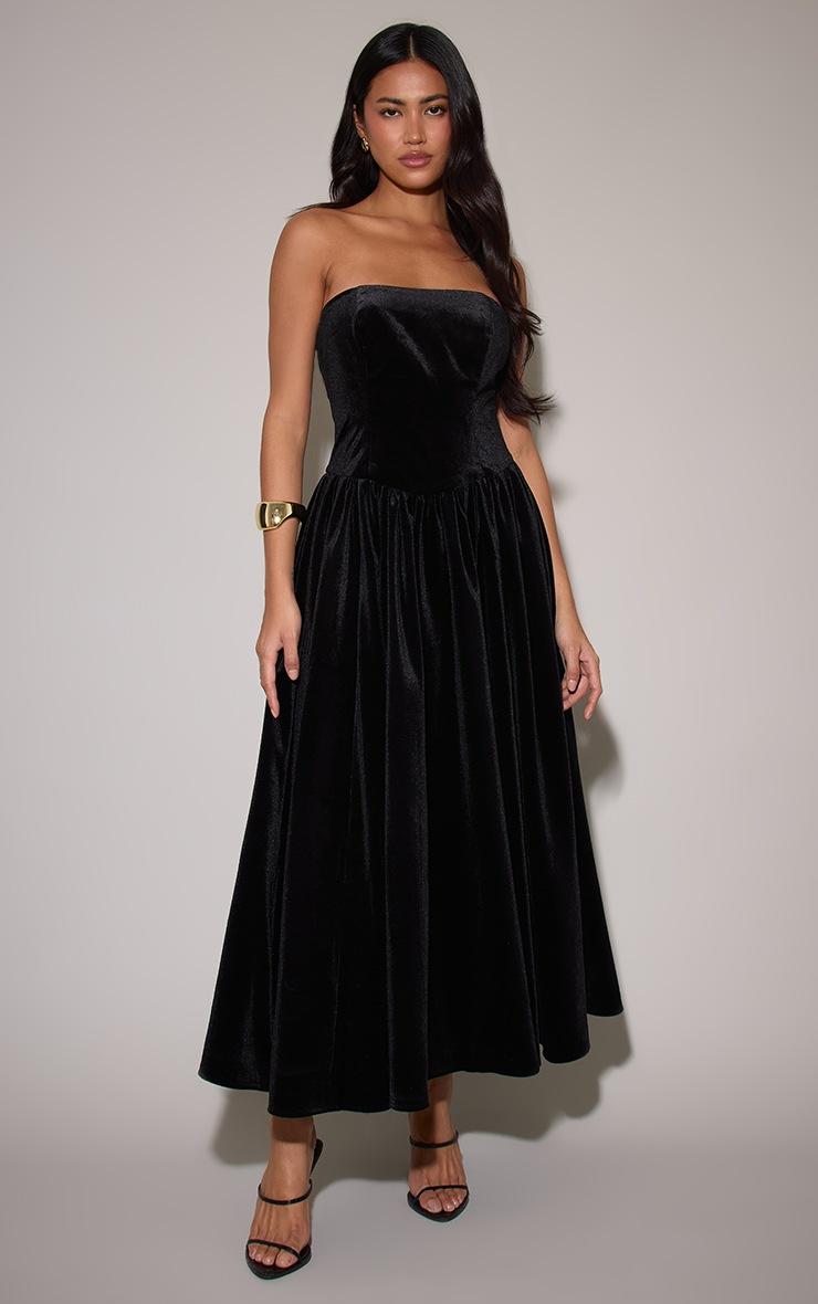 Pretty Little Thing Black Velvet Bandeau Maxi Dress