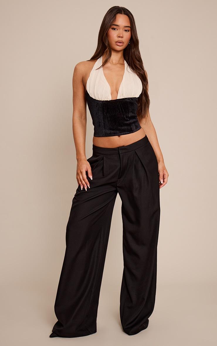 Pretty Little Thing Black Velvet Contrast Chiffon Bust Detail Top