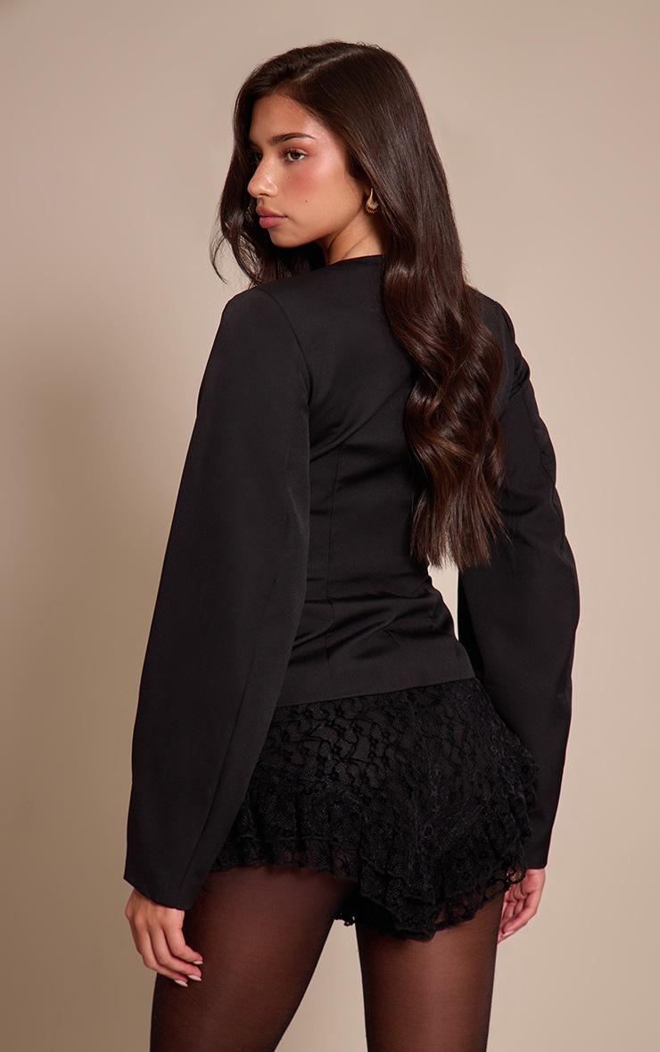 Pretty Little Thing Black Velvet Embroidered Ruffle Hot Pants