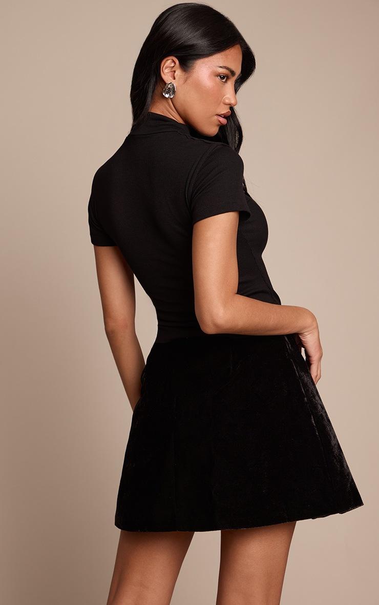 Pretty Little Thing Black Velvet Floral Applique Embellished A-Line Mini Skirt