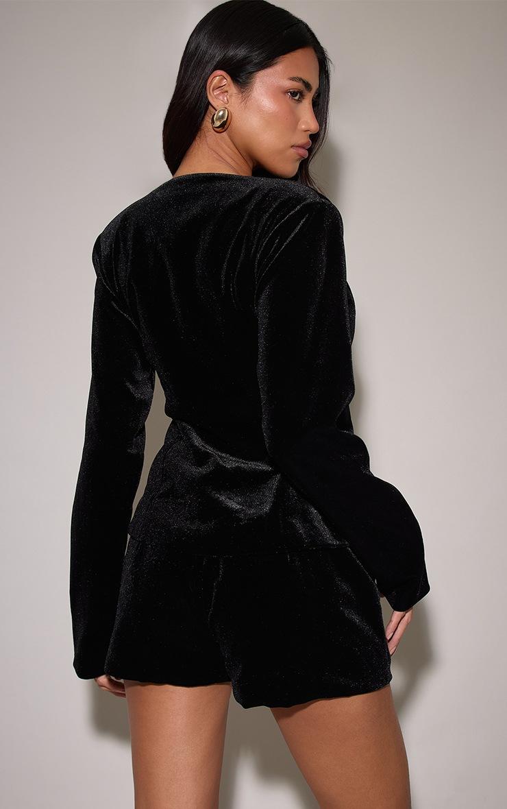Pretty Little Thing Black Velvet Gold Button Plunge Blazer