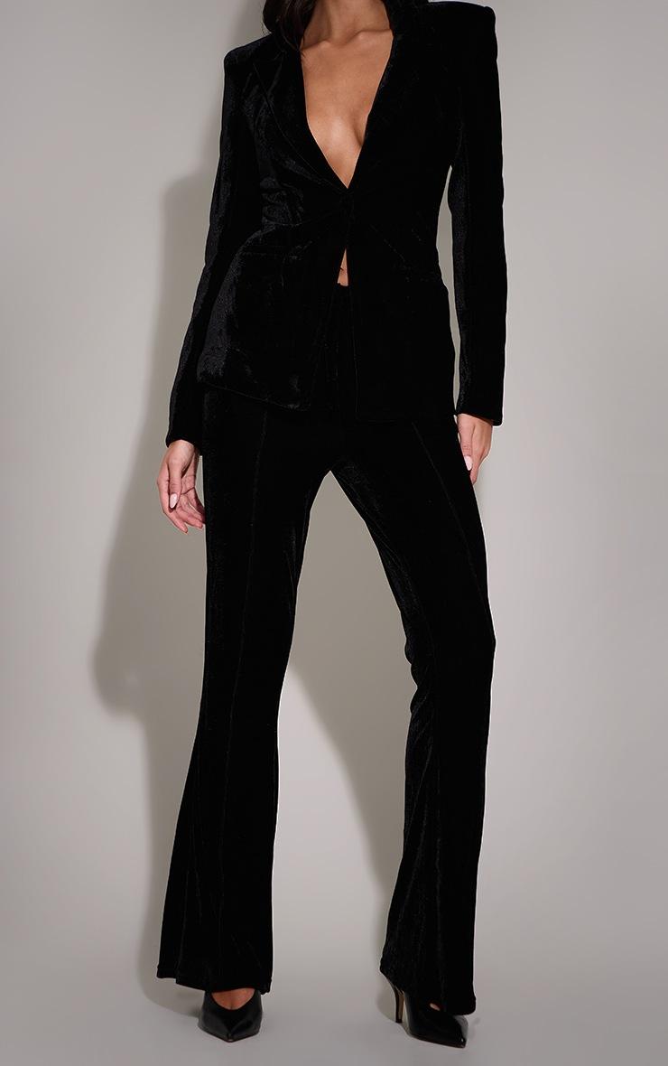 Pretty Little Thing Black Velvet Pintuck Detail Flared Pants
