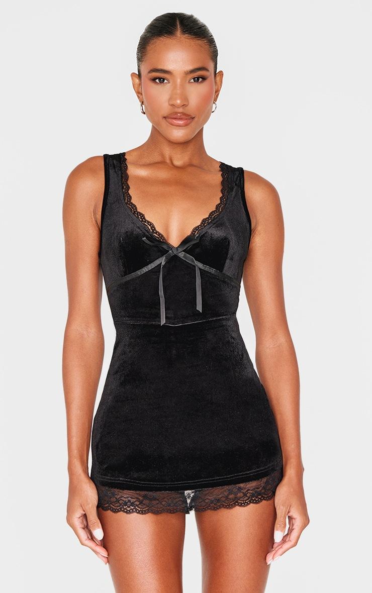 Pretty Little Thing Black Velvet Ribbon Trim Romper