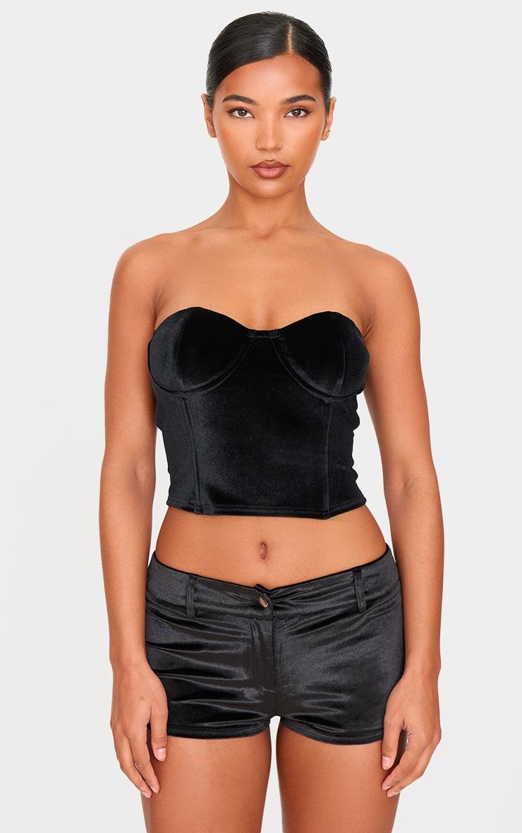 Pretty Little Thing Black Velvet Seam Detail Corset Top