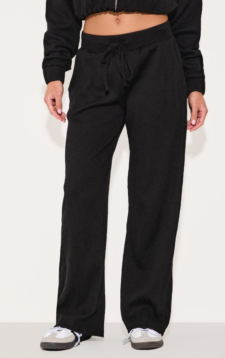 Pretty Little Thing Black Waffle Detail Wide Leg Pants
