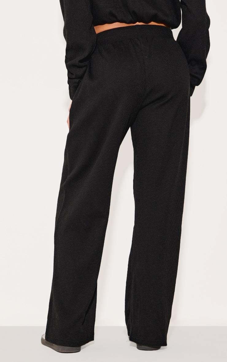 Pretty Little Thing Black Waffle Detail Wide Leg Pants