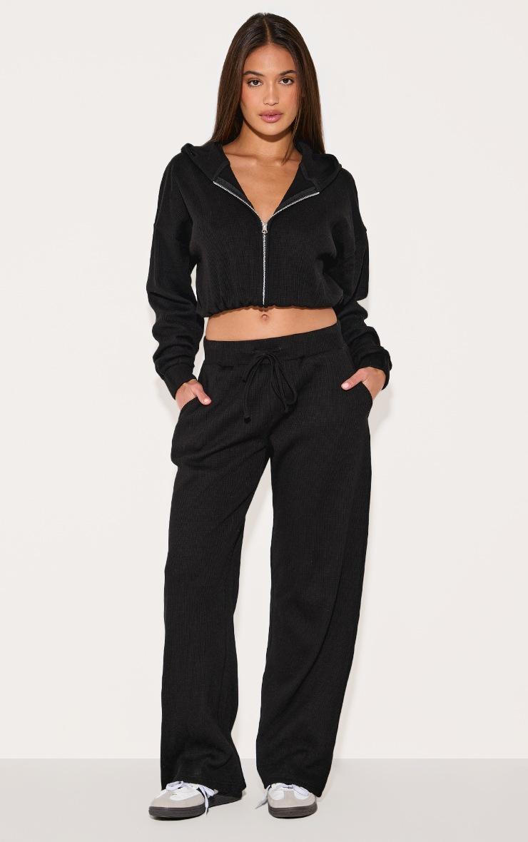 Pretty Little Thing Black Waffle Detail Wide Leg Pants