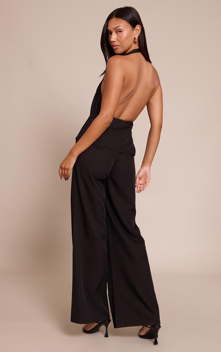Pretty Little Thing Black Waist Coat Straight Leg Jumpsuit