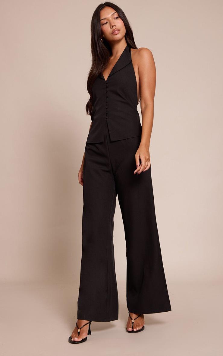 Pretty Little Thing Black Waist Coat Straight Leg Jumpsuit