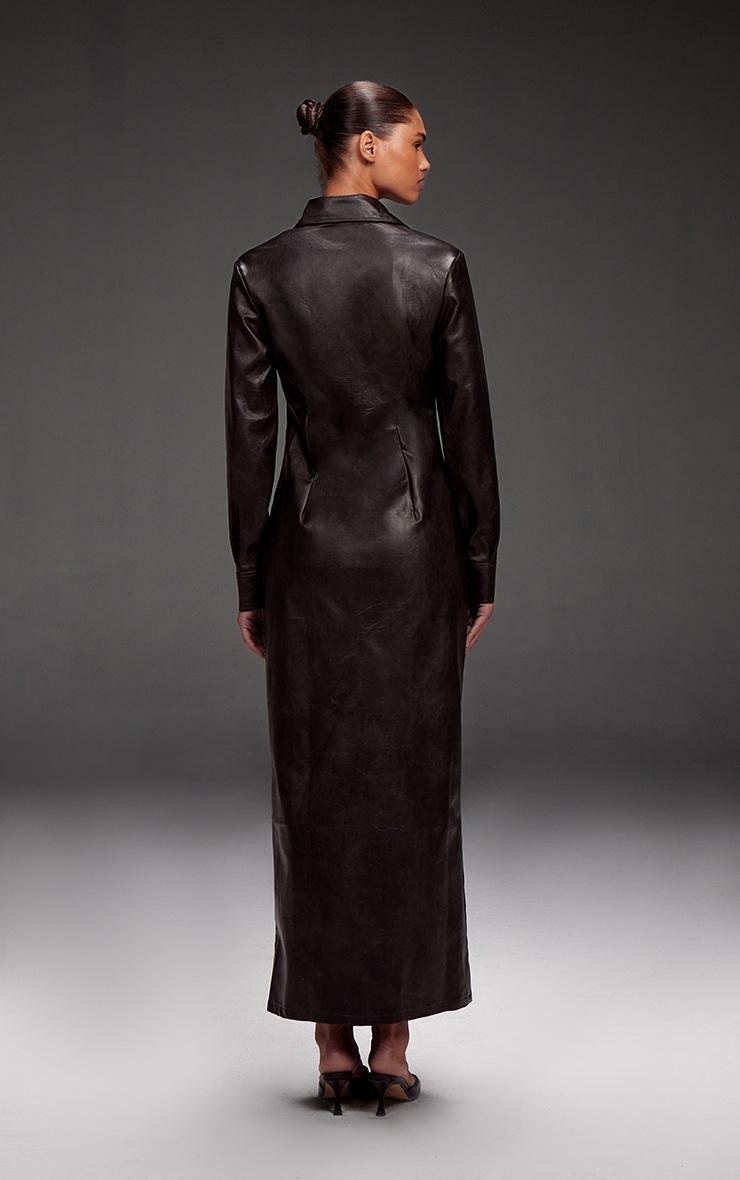 Pretty Little Thing Black Washed Faux Leather Button Up Maxi Dress