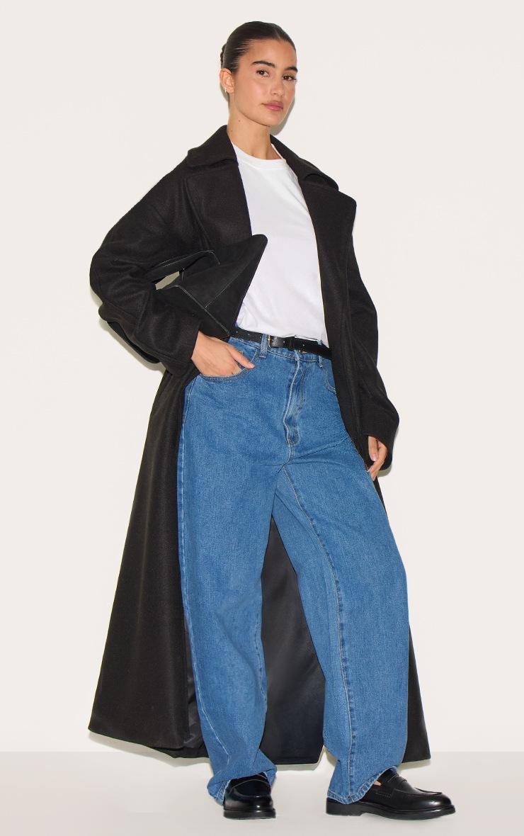 Pretty Little Thing Black Wool Look Oversized Drop Shoulder Coat