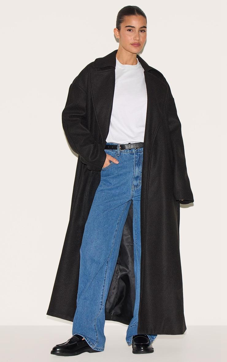 Pretty Little Thing Black Wool Look Oversized Drop Shoulder Coat