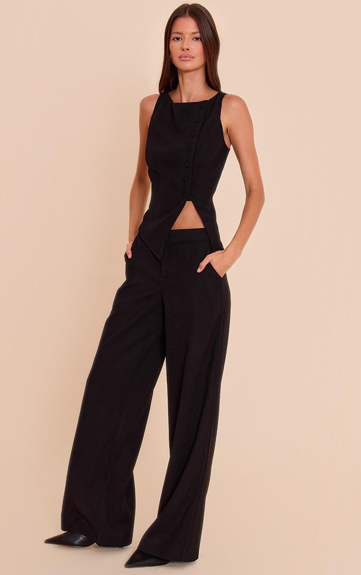Pretty Little Thing Black Woven Asymmetric Button Detail Vest