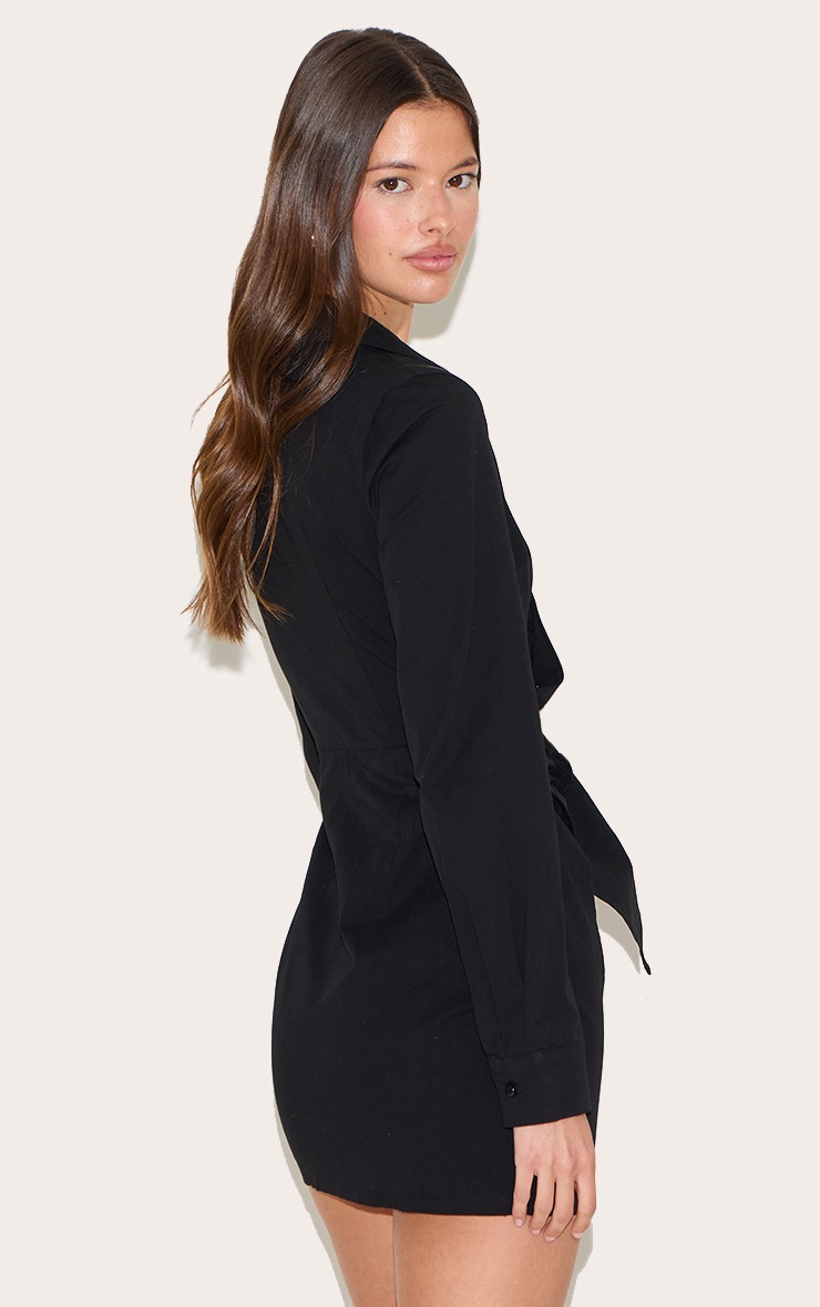 Pretty Little Thing Black Woven Asymmetric Pearl Detail Shirt Dress