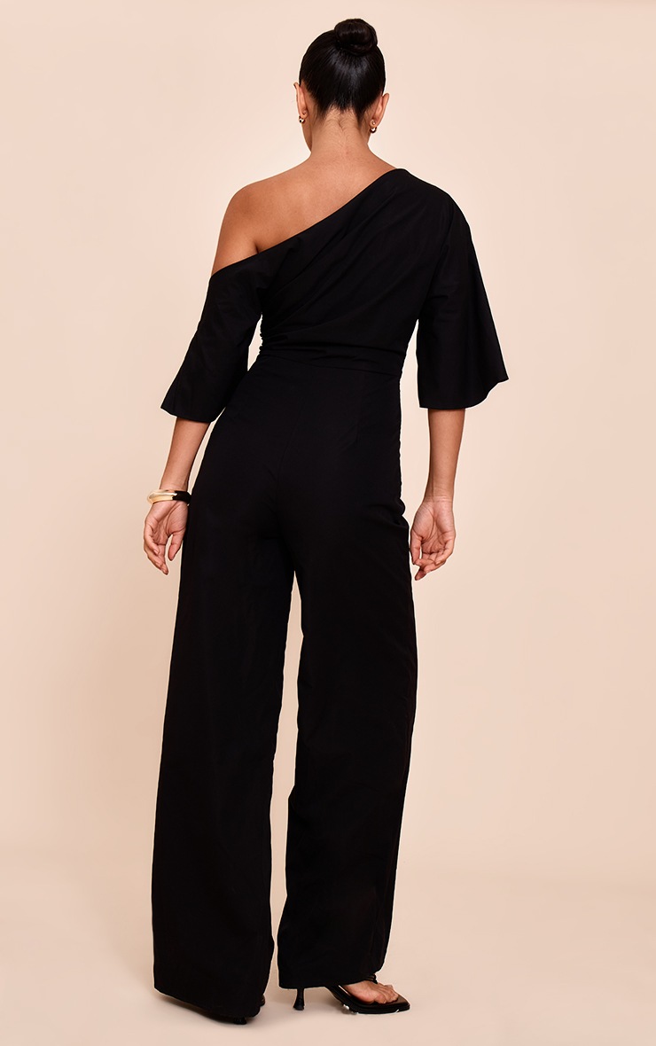 Pretty Little Thing Black Woven Asymmetric Short Sleeve Wide Leg Jumpsuit