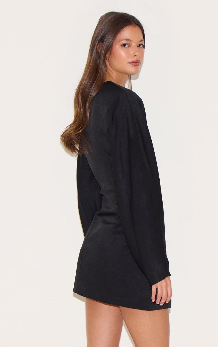 Pretty Little Thing Black Woven Balloon Sleeve Collarless Blazer Dress