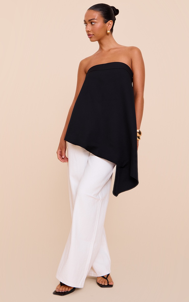 Pretty Little Thing Black Woven Bandeau Asymmetric Hem Floaty Long Top