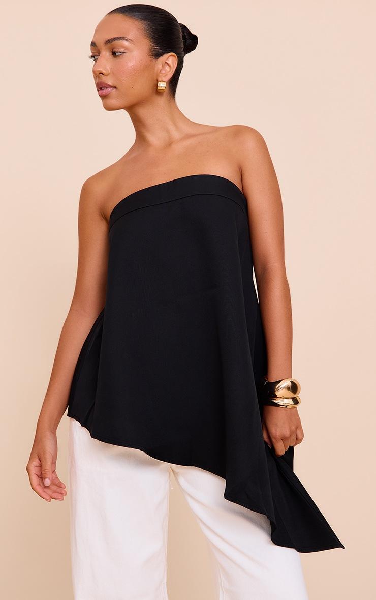 Pretty Little Thing Black Woven Bandeau Asymmetric Hem Floaty Long Top