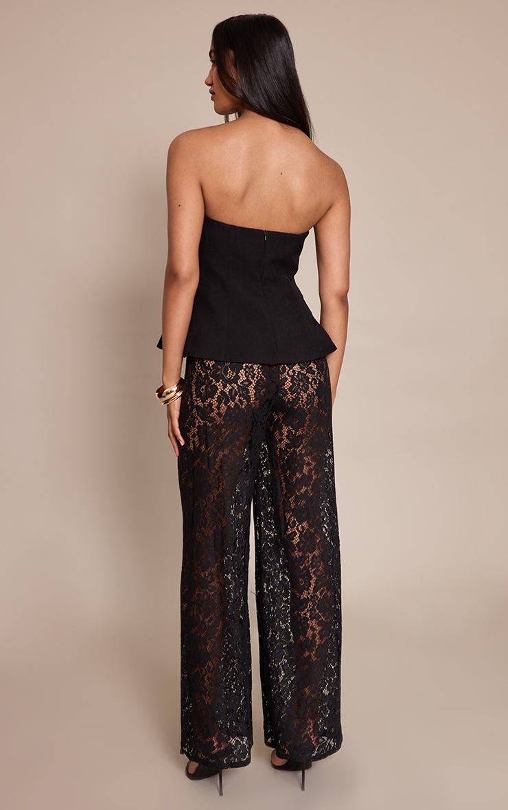 Pretty Little Thing Black Woven Bandeau Lace Leg Jumpsuit