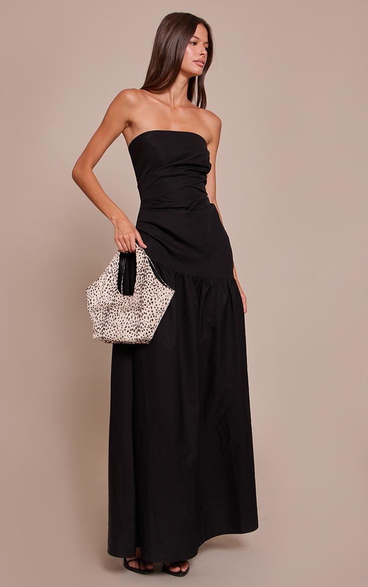 Pretty Little Thing Black Woven Bandeau Ruched Maxi Dress