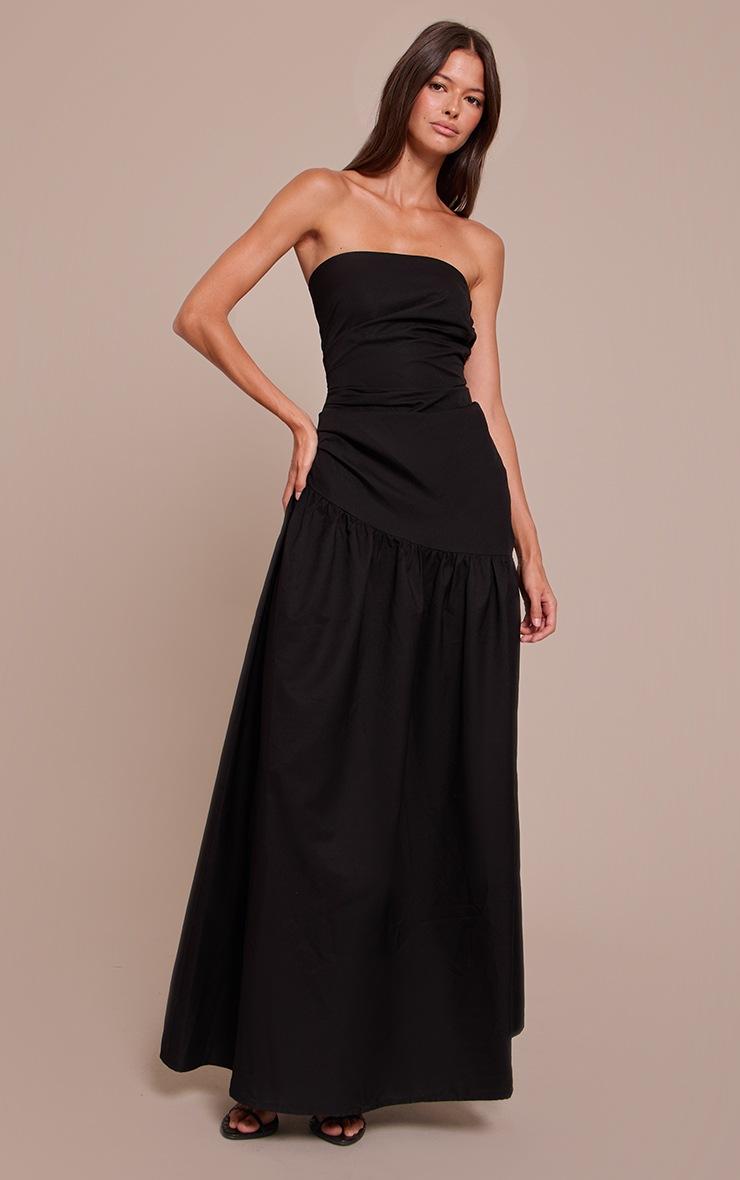 Pretty Little Thing Black Woven Bandeau Ruched Maxi Dress