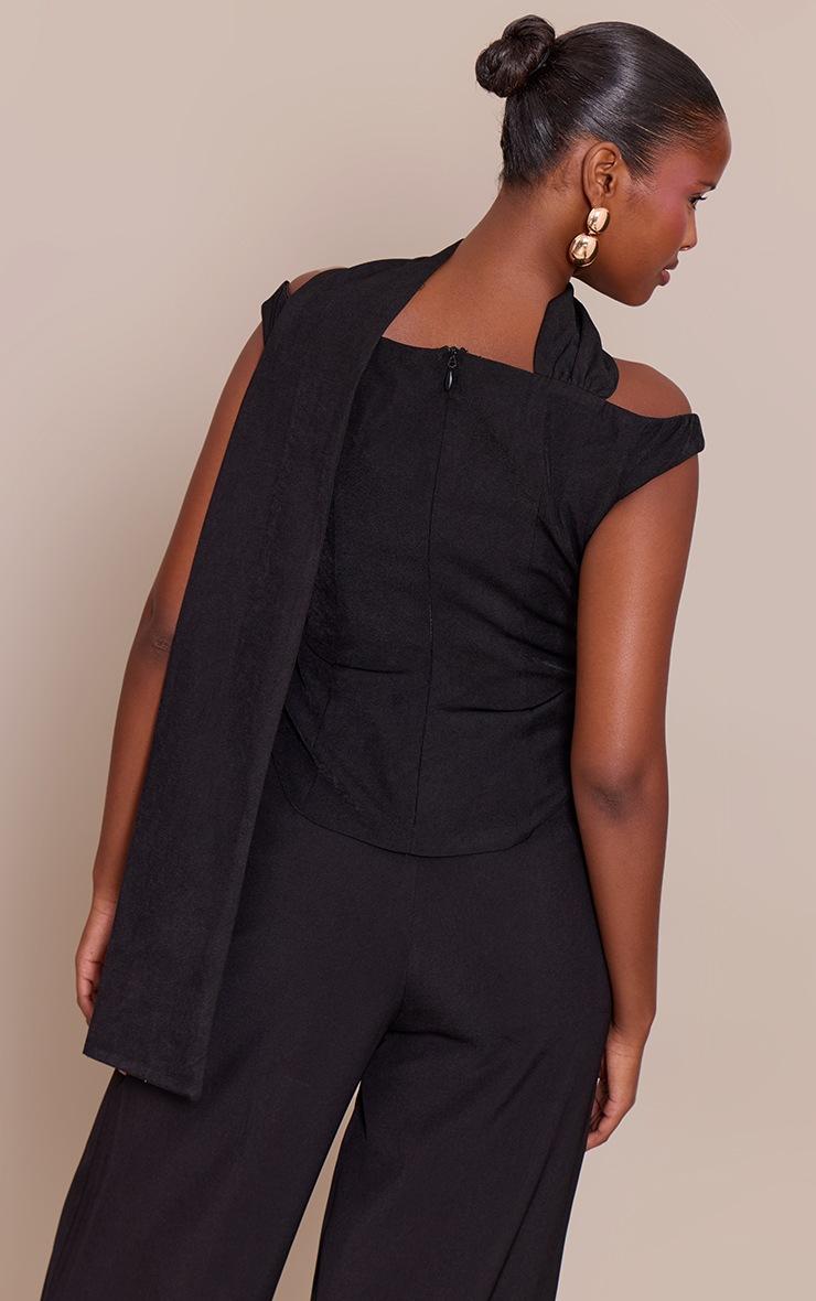 Pretty Little Thing Black Woven Bardot Scarf Neck Curved Hem Top