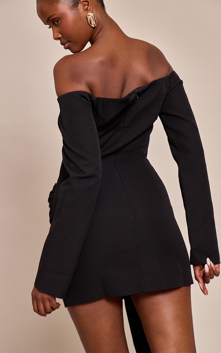 Pretty Little Thing Black Woven Belt Detail Long Sleeve Mini Dress