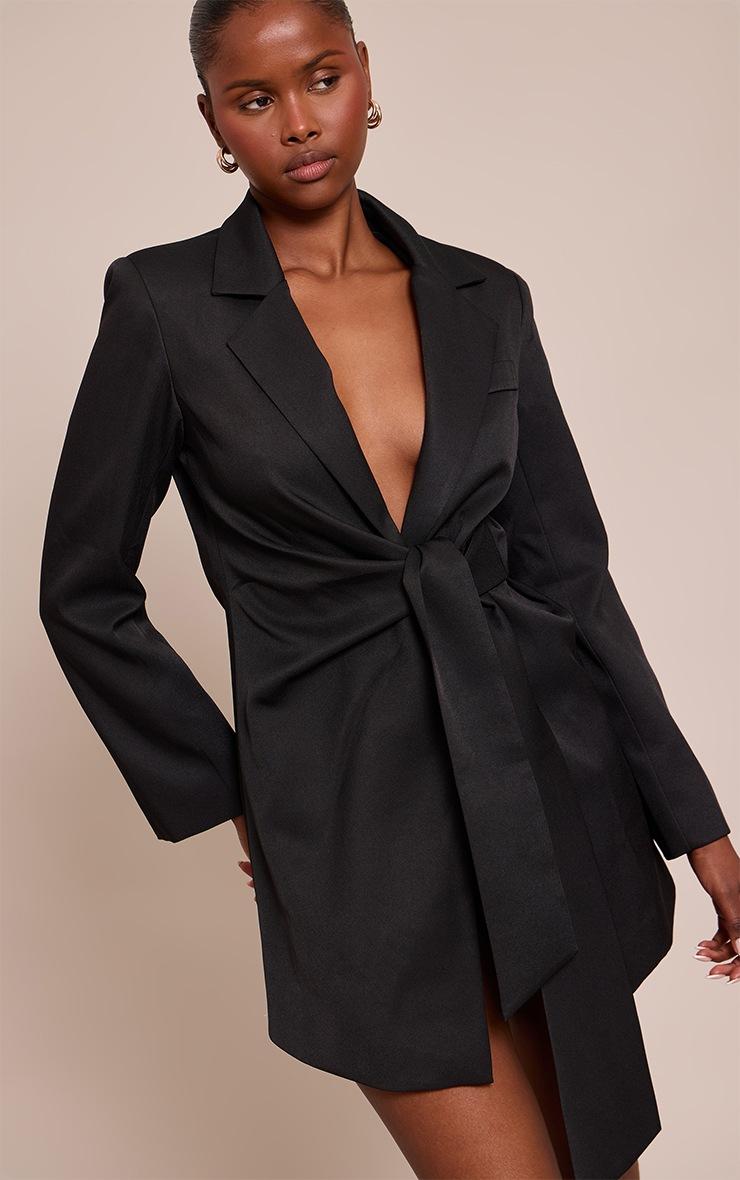 Pretty Little Thing Black Woven Blazer Side Tie Mini Dress