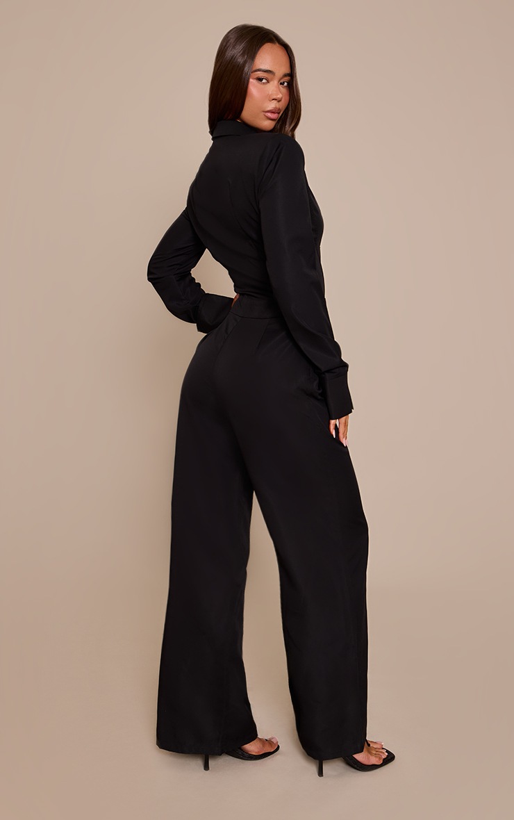 Pretty Little Thing Black Woven Button Detail Long Sleeve Jumpsuit