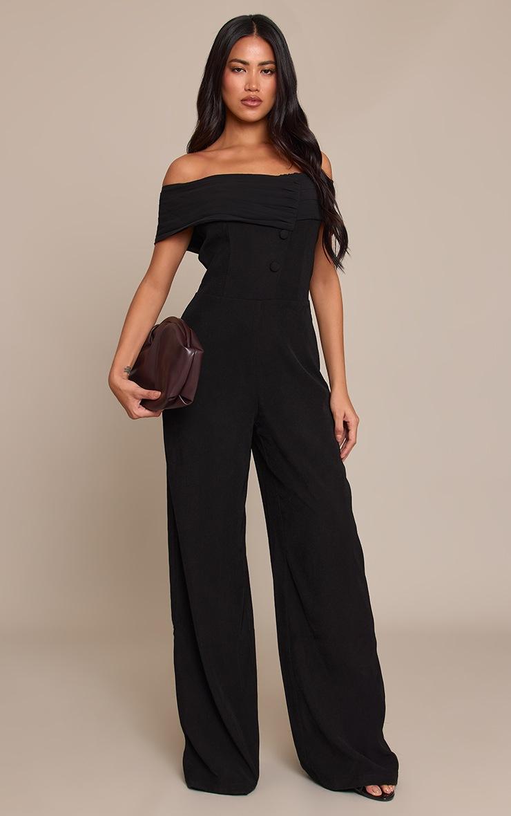 Pretty Little Thing Black Woven Button Detail Straight Leg Jumpsuit