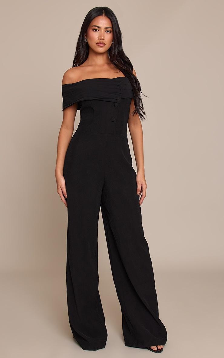 Pretty Little Thing Black Woven Button Detail Straight Leg Jumpsuit