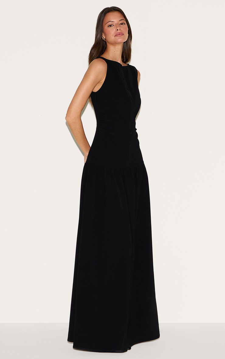Pretty Little Thing Black Woven Button Dropped Waist Maxi Dress
