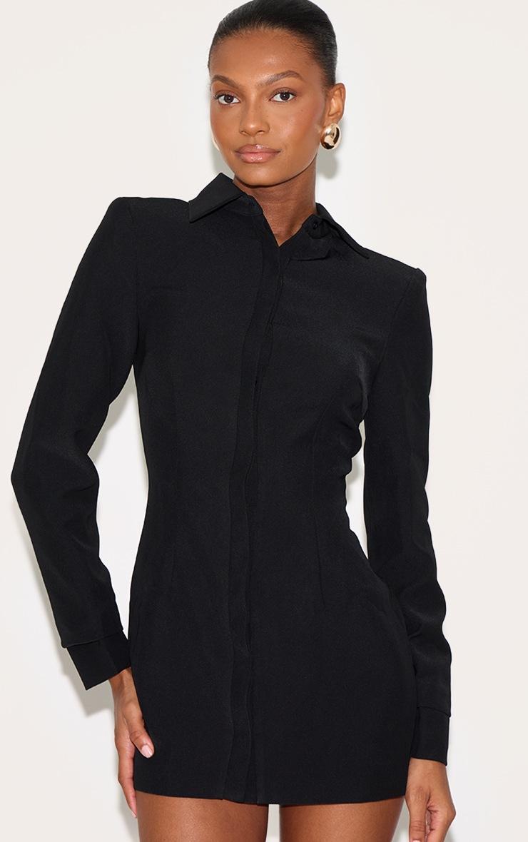 Pretty Little Thing Black Woven Button Up Blazer Dress