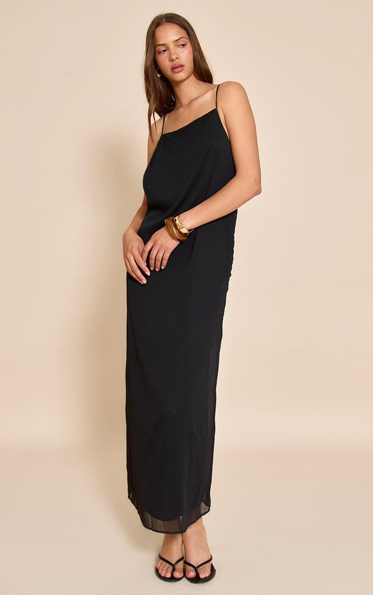 Pretty Little Thing Black Woven Cami Trim Detail Maxi Dress