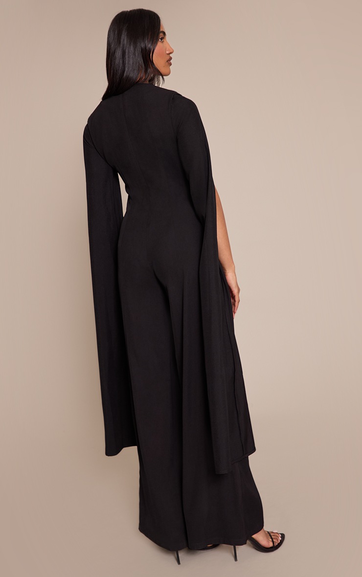 Pretty Little Thing Black Woven Cape Sleeve Wide Leg Jumpsuit