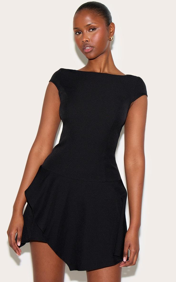 Pretty Little Thing Black Woven Capped Sleeve Asymmetric Layered Shift Dress