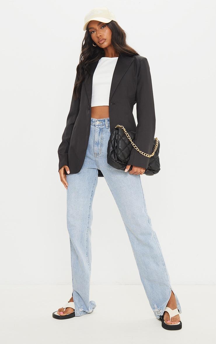 Pretty Little Thing Black Woven Cinched Curve Hem Blazer