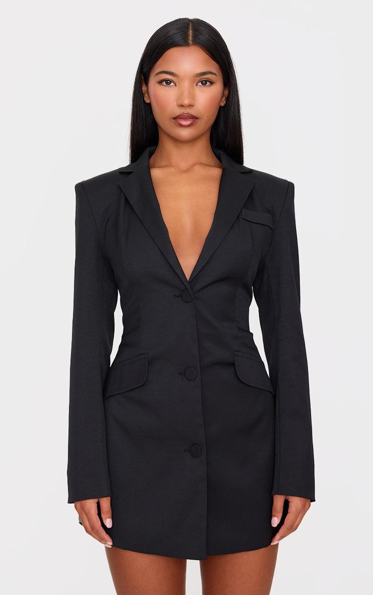 Pretty Little Thing Black Woven Cinched Waist Blazer Dress