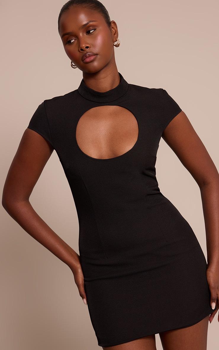 Pretty Little Thing Black Woven Cut Out Cap Sleeve Mini Dress