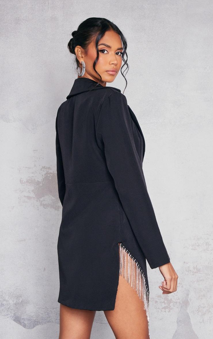 Pretty Little Thing Black Woven Diamante Trim Tassel Detail Blazer Dress