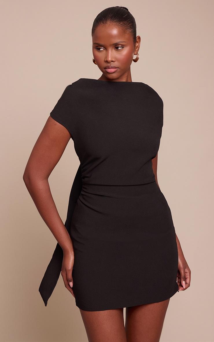 Pretty Little Thing Black Woven Drape Sleeve Mini Dress