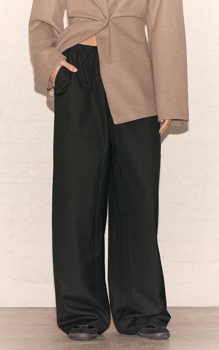 Pretty Little Thing Black Woven Drawstring Low Rise Relaxed Pants