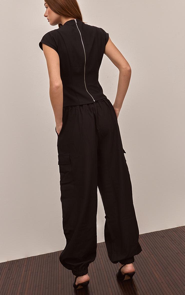 Pretty Little Thing Black Woven Elasticated Hem Cargos