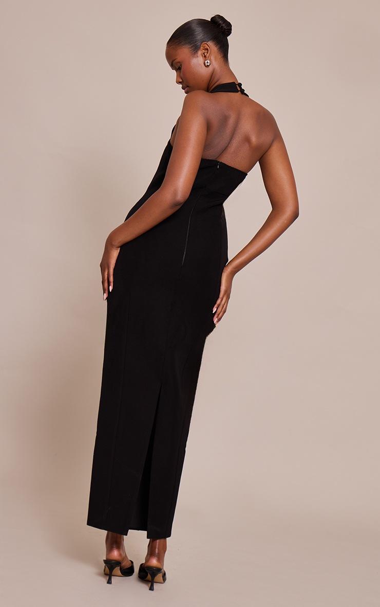 Pretty Little Thing Black Woven Halter Button Maxi Dress