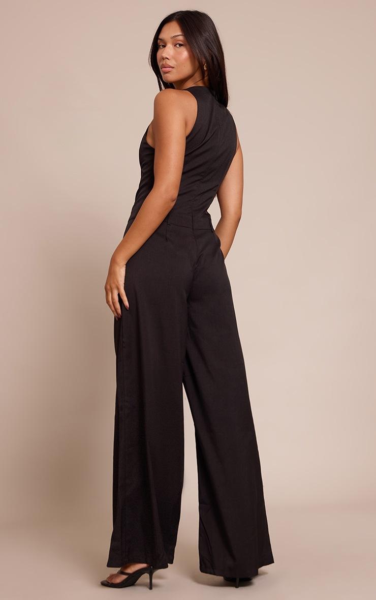 Pretty Little Thing Black Woven Key Hole Wide Leg Jumpsuit